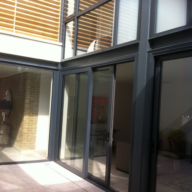 Anthracite aluminium sliding patio doors fitted in Plumstead